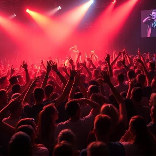 Scena vivace di un concerto con il pubblico entusiasta.